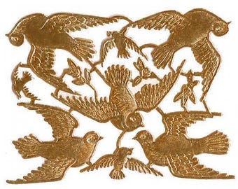 Dresden Birds Germany 8 Die Cut Paper Foil Antique Gold Dresden Doves Birds  DF8534AG