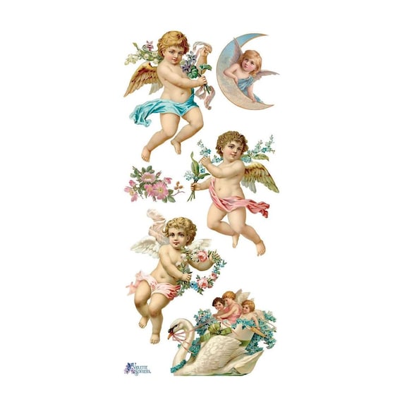 3 Sheets Self Adhesive Victorian Angels Stickers Colorful