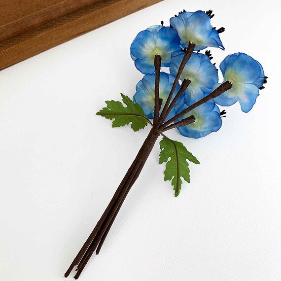 Czech Spray of 6 Blue Anemone Flowers Fuzzy Centers NFC063BL