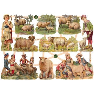 From Germany Paper Scraps Die Cut Victorian Sheep And Children 7405