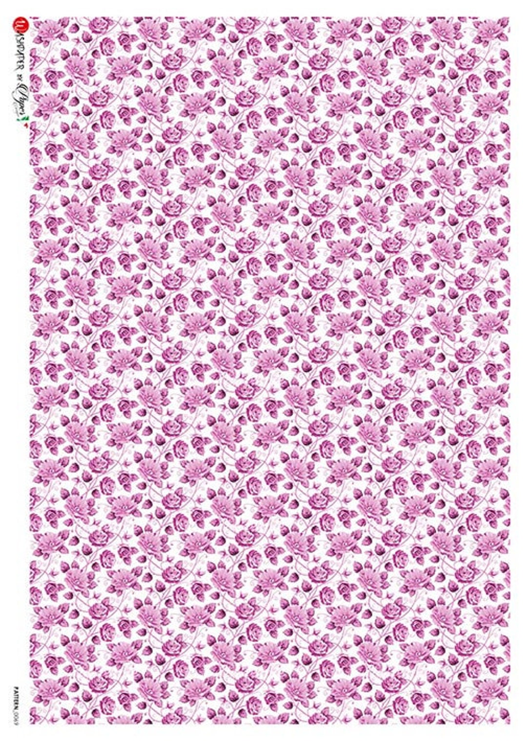 Pink Rice Paper From Italy 2 Sheets Italian Rice Paper Decoupage Pink Floral RCP-PAT-69 ...