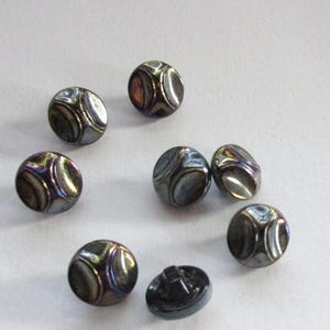 8 Vintage Czech Glass Buttons Handmade Black Slightly Iridescent Glass Czechoslovakia CZ31