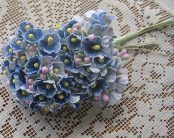 2 Bouquets Forget Me Nots Flowers in Denim Blue Paper Flowers Millinery
