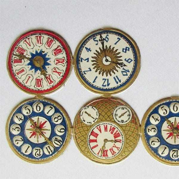 From Germany 6 Vintage Watch Face Scraps Circa 1880s Raphael Tuck Die Cut Paper Scrap Lithographed Clocks Scrapbooking Sheet #D
