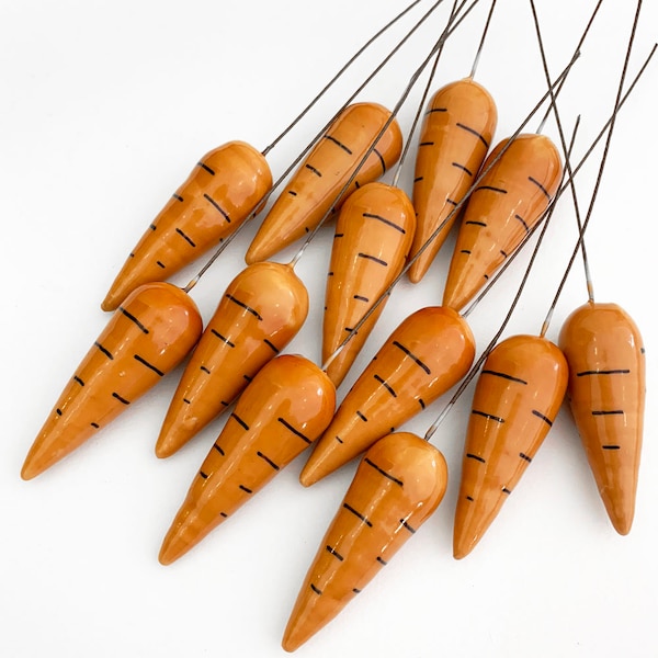 12 Czech Spun Cotton & Lacquered Carrot Craft Stems 2" Light Orange NFC002-LTO