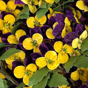 Czech Millinery Flowers Small Velvet Pansies Pansy Flower ~ Yellow And Purple NFC033DKPY