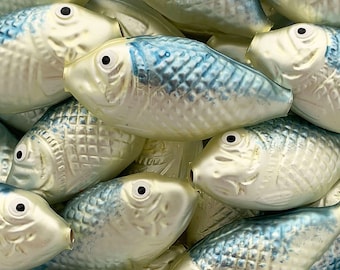 1 Czech Pale Yellow and Blue Fish Hand Blown Christmas Garland Bead 2-3/4&quot; GB500YB