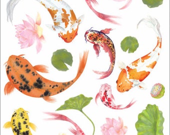 3 Sheets Self Adhesive Koi Carp Fish Stickers Each Sheet 3-3/4" by 7-7/8" STKC245