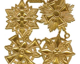 Dresden Trim 4 Jumbo Antique Gold Paper Foil Medallions Halos Stars Germany 4 Die Cuts Christmas DF7218AG