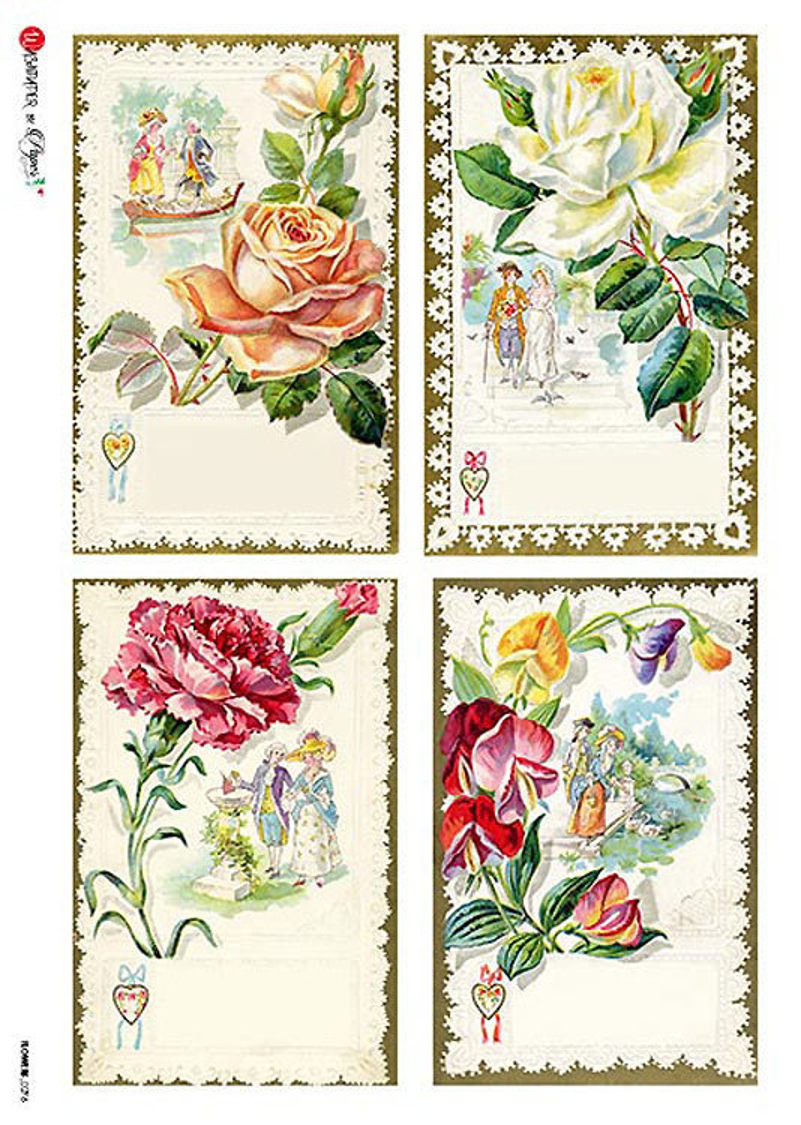 From Italy 2 Sheets Italian Rice Paper Decoupage Charming Framed ...