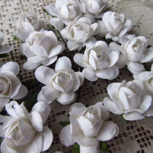 Paper Flowers 48 Small Star Millinery Roses In White ~ 4 Bundles