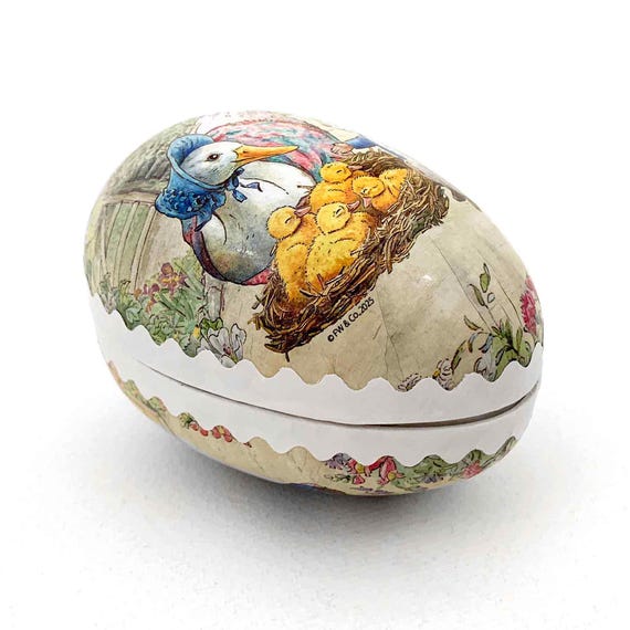 From Germany 3-1/2” New Paper Mache Easter Egg Box Peter Rabbit