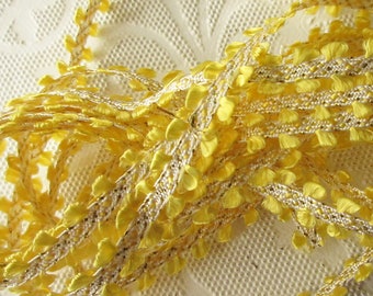 4 Yards England Double Loop Metallic Picot Edge Narrow Ribbon Trim 5/16" Wide Yellow White Gold E-1