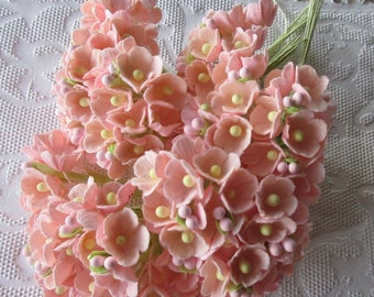 4 Bouquets Forget Me Nots Old Fashioned Millinery Flowers in Peach