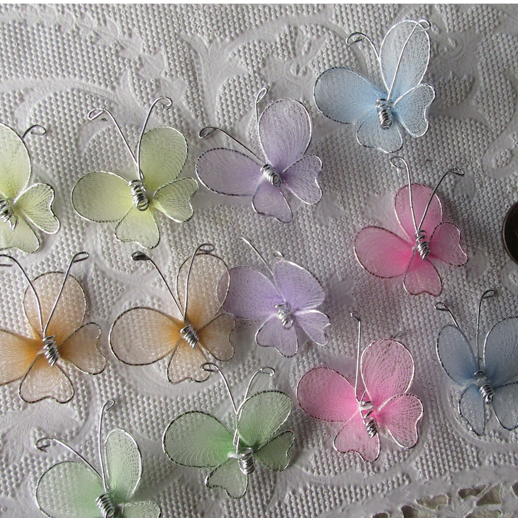 12 Old Fashioned Net Butterflies Mesh Butterfly Colorful CZ