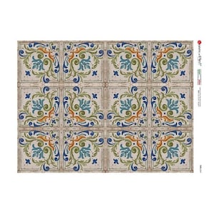 2 Sheets Italy Rice Paper Decoupage Vintage Tiles Collage  RCP-TL-49 x2