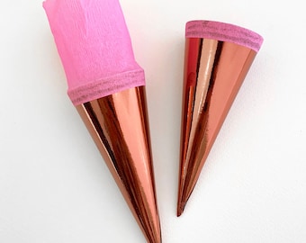 2 Germany Metallic Paper Cones For You To Decorate Pink Bronze Pink Crepe CON03-BPK