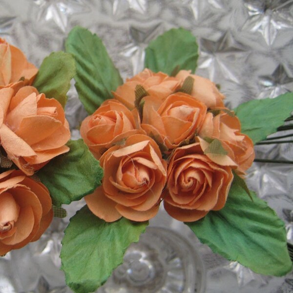 Paper Flowers 28 Millinery Button Roses In Light Orange - 4 Bundles