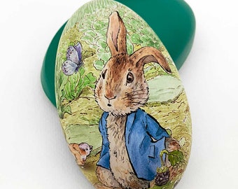 From England Tin Metal Easter Egg Box Peter Rabbit With Carrot on