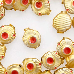 5 Czech Gold and Pearl Coral Extra Fancy Blown Glass Christmas Garland Beads 7/8" GB049GPC
