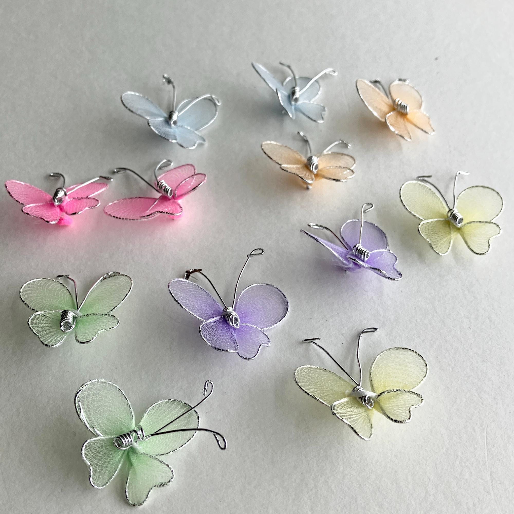 12 Old Fashioned Net Butterflies Mesh Butterfly Colorful CZ