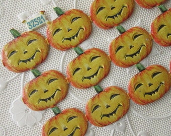 15 Vintage Germany Pumpkin Scraps Jack O Lantern Halloween L&B Scrap Die Cut Paper 1930s