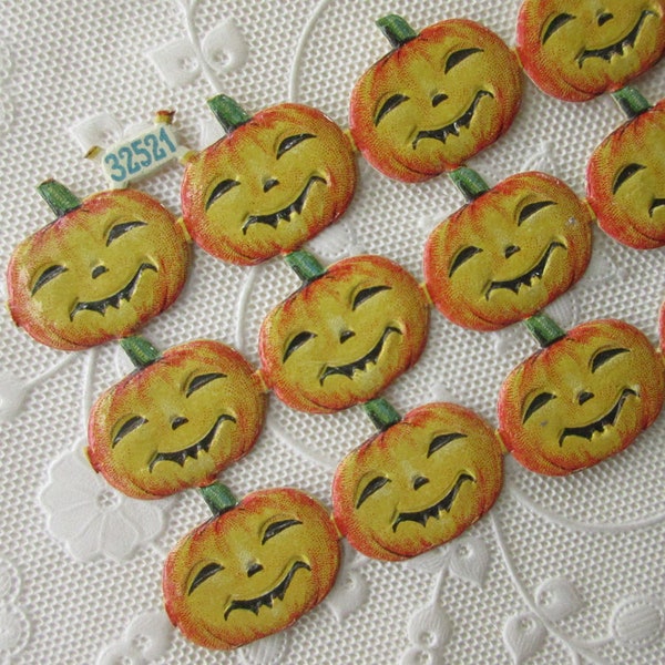 15 Vintage Germany Pumpkin Scraps Jack O Lantern Halloween L&B Scrap Die Cut Paper 1930s