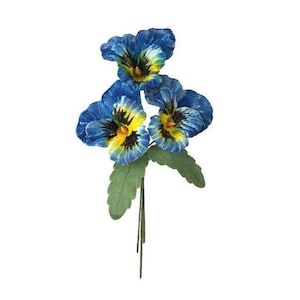 Czech Millinery Flowers Spray of Large Blue Yellow Velvet Pansies Flower Pansy NFC047-BLYEL
