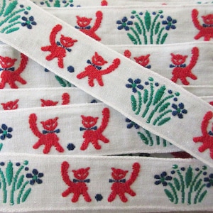 Vintage Italy 5-3/8 Yards Cats Kittens Trim 13/16" Ribbon White Red Green BD011