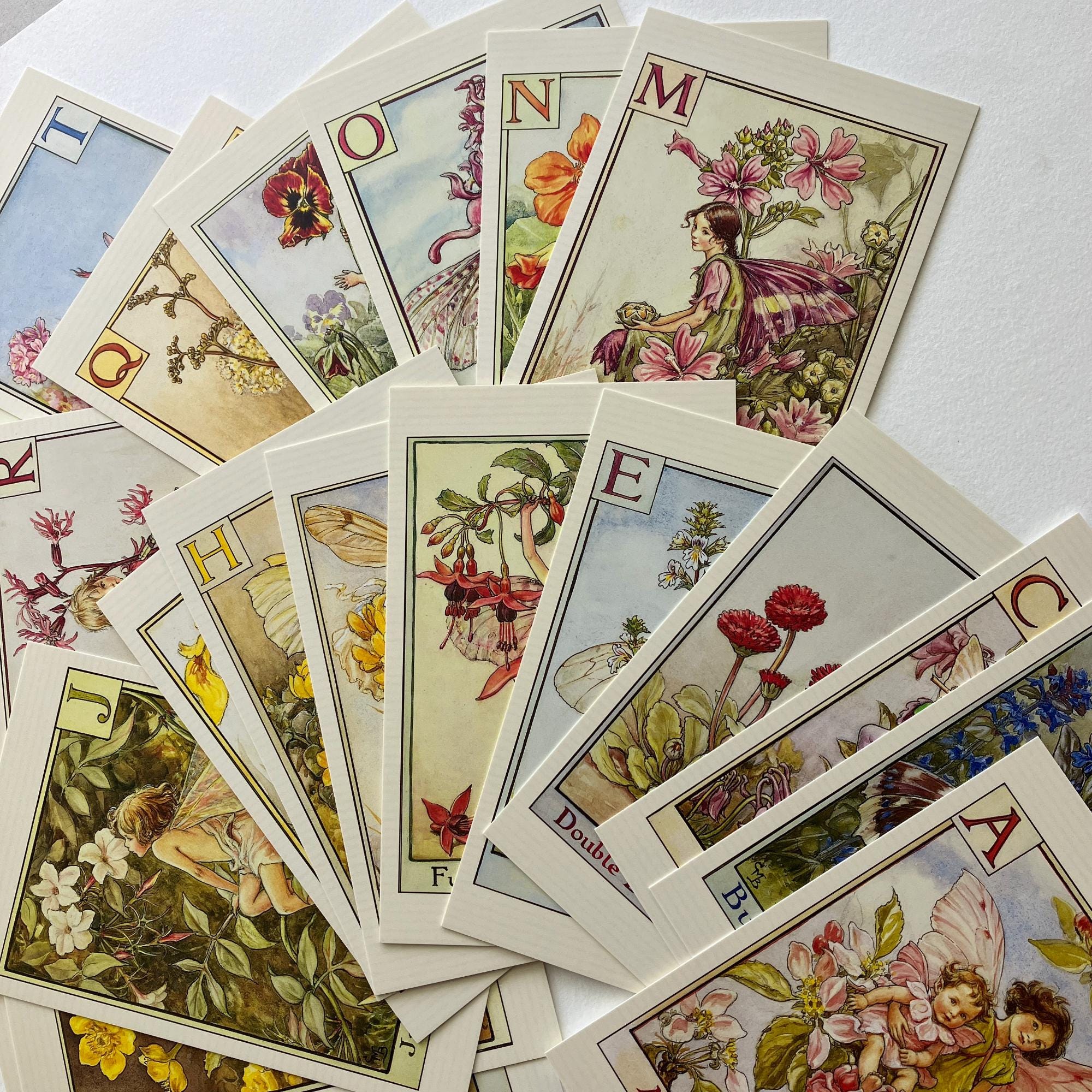 From England 24 Flower Fairy Alphabet Postcards Complete Set of