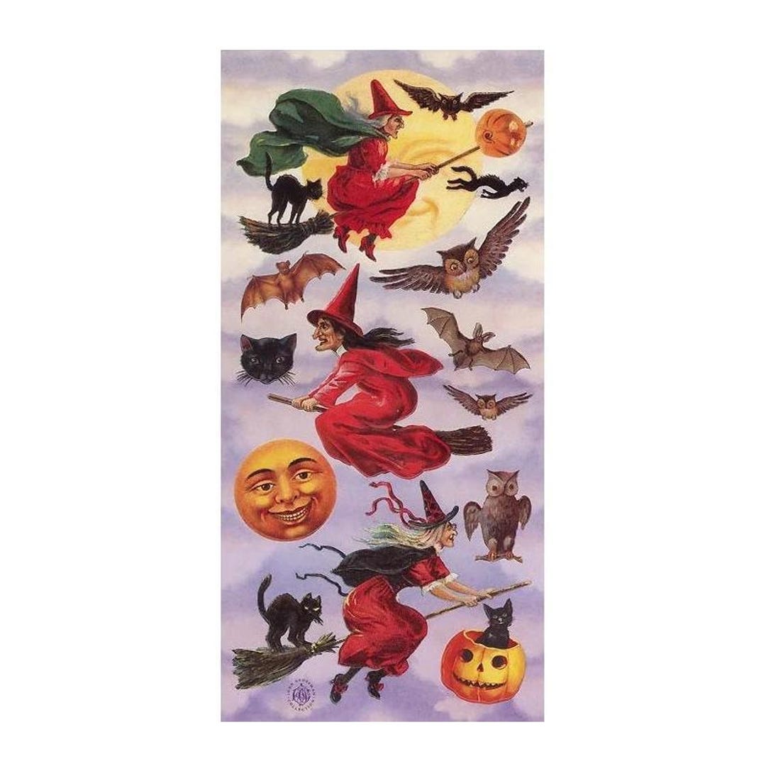3 Sheets Self Adhesive Halloween Witch Bat and Pumpkin Stickers ...