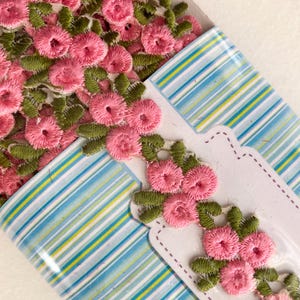 9 Meters Fancy Woven Pink Triple Rosebud Rose Embroidered Trim Ribbon 3/4&quot; Wide