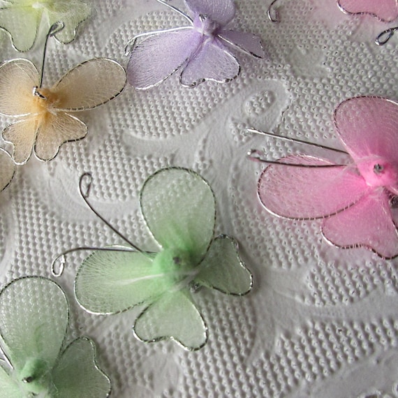 12 Old Fashioned Net Butterflies Mesh Butterfly Colorful CZ