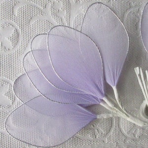 12 Old Fashioned Net Millinery Leaves Pale Lavender Purple Silver Edge Fairy Angel Wings x2