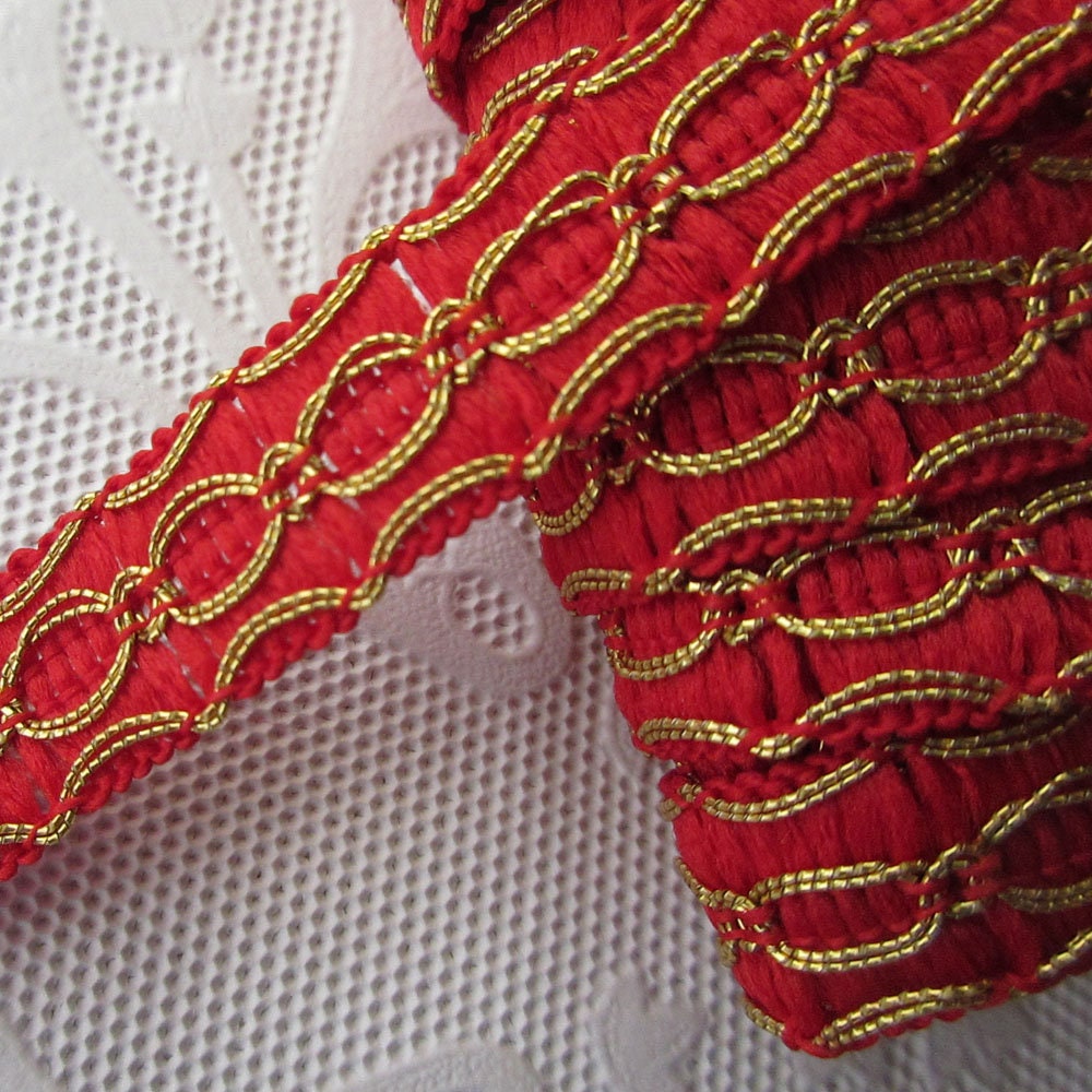 3 Yards Narrow 1/2 Wide Metallic Braid Trim Red & Gold 