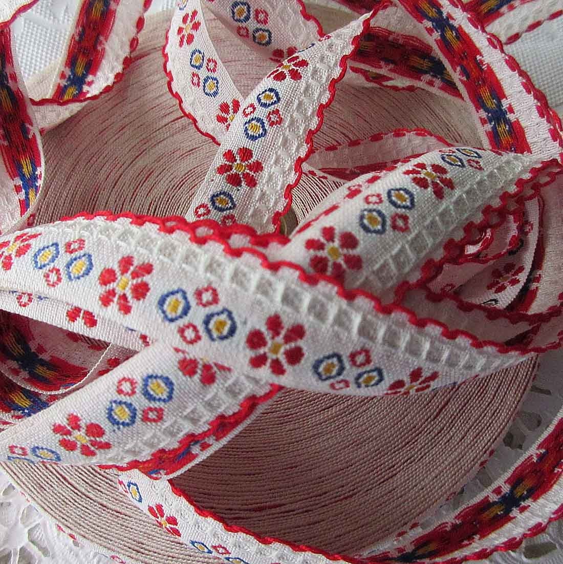 4 Yards Vintage Japan Folkloric Floral Trim Jacquard Ribbon