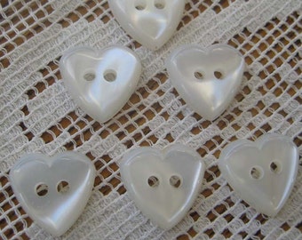 20 Heart Buttons Small White Plastic Button HK6