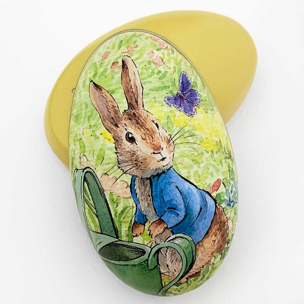 From England Tin Metal Easter Egg Box Peter Rabbit With Watering