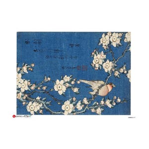 2 Sheets Italy Rice Paper Decoupage Blue Chinoiserie Bird Flowers  RCP-AN-97 x2