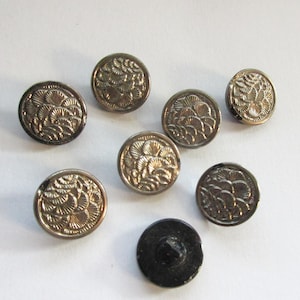 8 Vintage Czech Glass Black Pale Gold Buttons Czechoslovakia CZ9