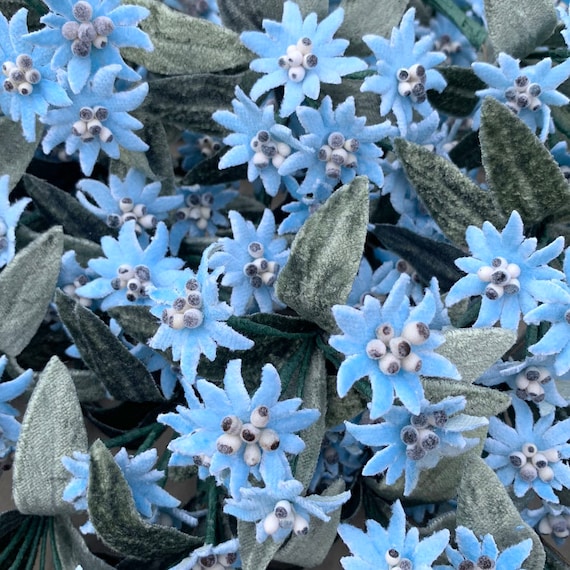 Czech Millinery Velvet Flowers 6 Fabric Edelweiss ~ Light Blue