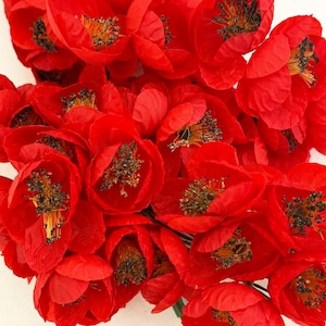 Fabric Millinery Flowers From Austria 6 Red Poppies Poppy NAT-44