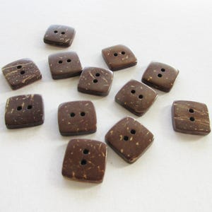 12 Square Coconut Buttons 1/2&quot; Wooden Wood Button B-3