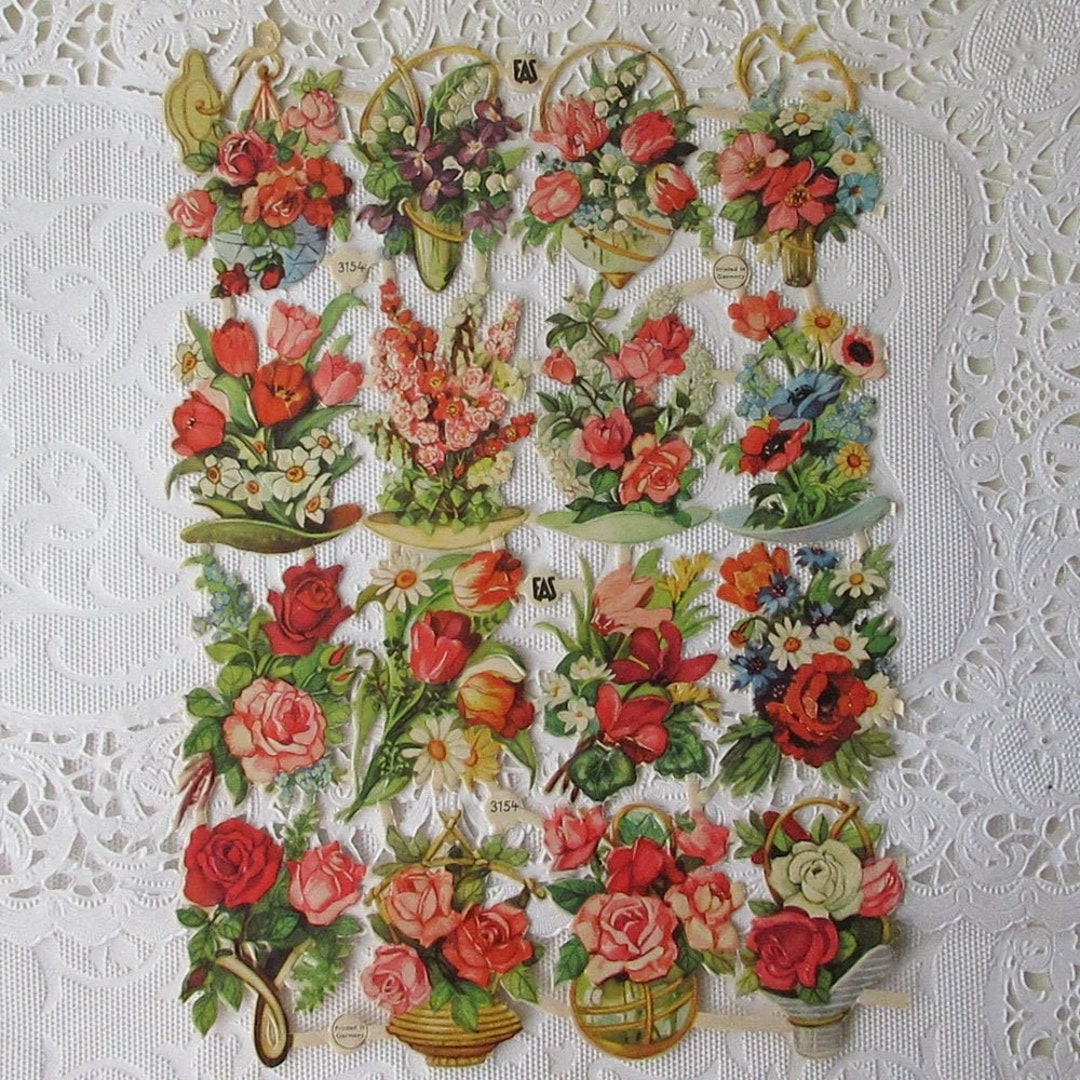 Vintage EAS Germany Die Cut Paper Scraps Flower Baskets EAS 3154 Etsy