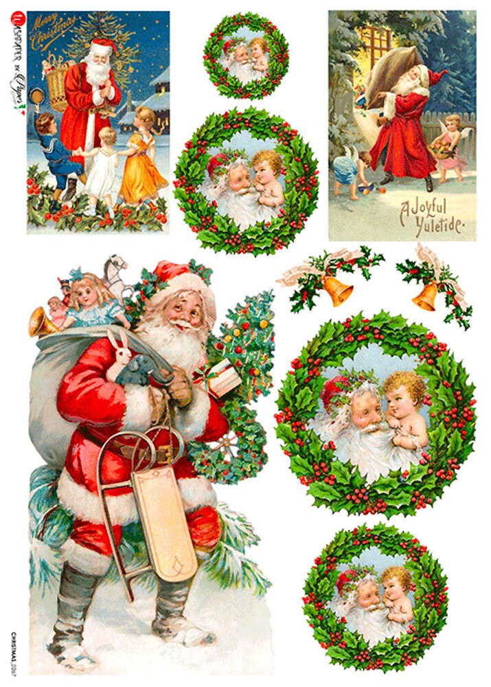 From Italy 2 Sheets Italian Rice Paper Decoupage Santa Claus Christmas ...