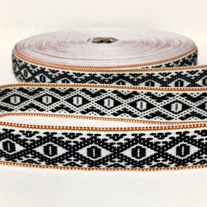 4 Yards Sweden Swedish Costume Trim Authentic Folkloric Jacquard Trim Ribbon 25mm Wide SFT-09