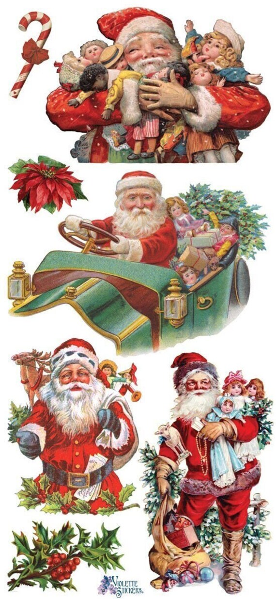 Christmas Stickers, Printable Santa Claus Stickers, Vintage