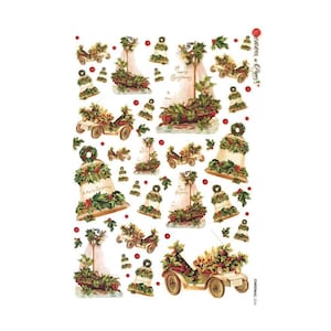 2 Sheets Italy Rice Paper Decoupage Christmas Victorian Holly   RCP-CH-236 x2