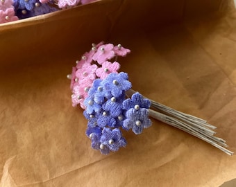 From Austria 24 Bluish Purple And Pink Velvet Forget Me Not Millinery Flowers NAT149PUP x2