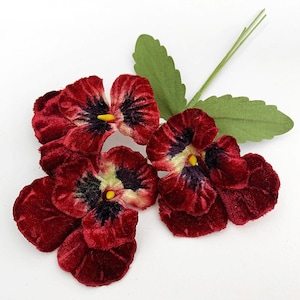 Czech Velvet Millinery Flowers Spray of Large Red Mix Pansies Pansy Flower ~ NFC047-RMX